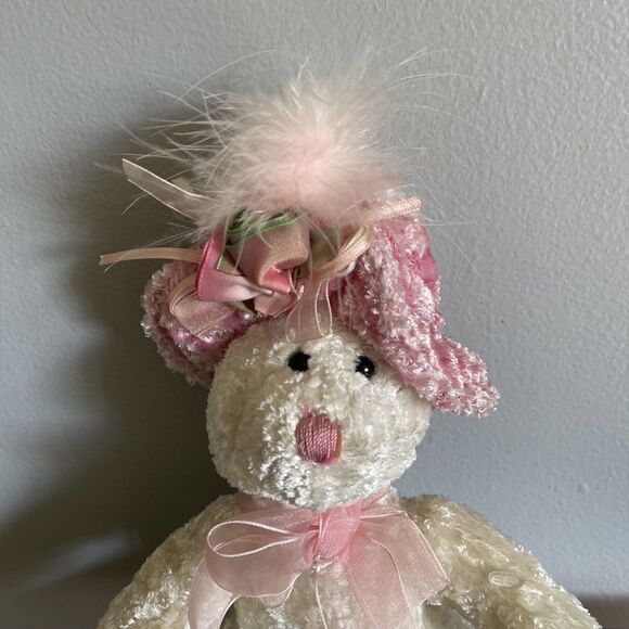 Dan Dee Victorian White Teddy Bear Plush Pink Hat & Neck Ribbon Stuffed Toy 10” - Picture 2 of 8